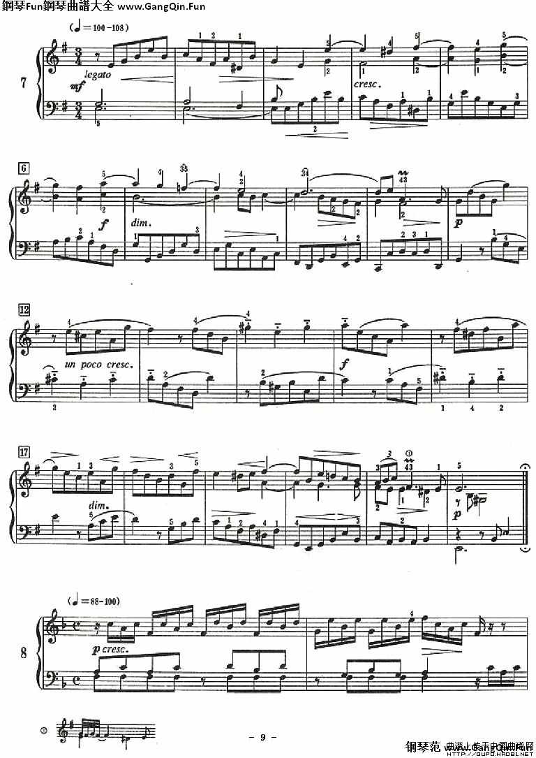 十二首小前奏曲（為初學者而作的練習曲）P9鋼琴譜