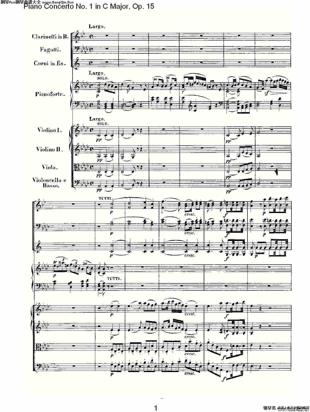 C大調鋼琴第一協奏曲 Op.15 第二樂章_簡譜