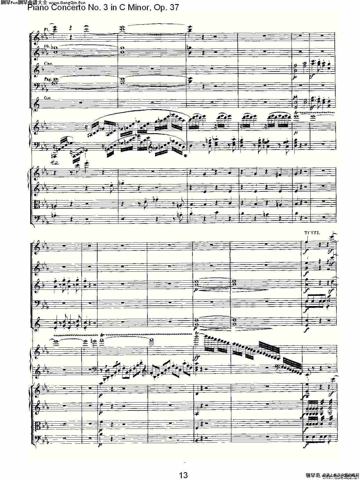 C小調鋼琴第三協奏曲 Op.37  第一樂章_簡譜