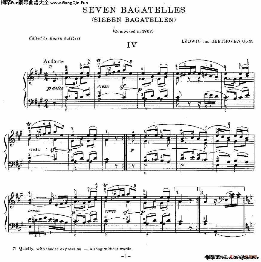 貝多芬鋼琴小品（Bagatelles)Op.33 之）_簡譜