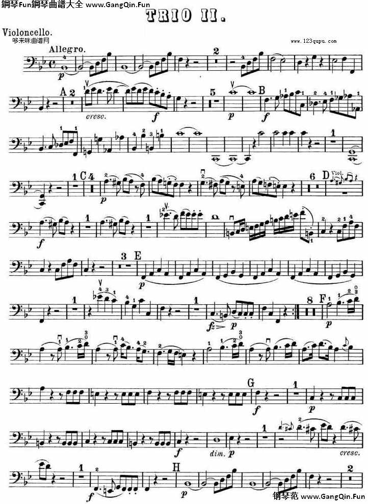 提琴三重奏 第二首 降B大調 K.502之Cello  TRIO-莫札特